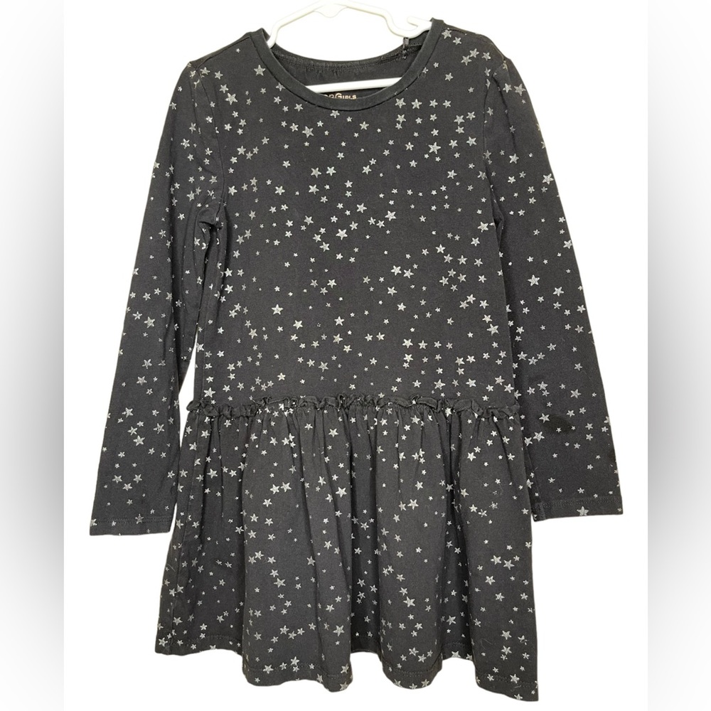 BCBGIRLS: Black Long-Sleeve Dress with Silver Stars, Size: Medium (6/7)